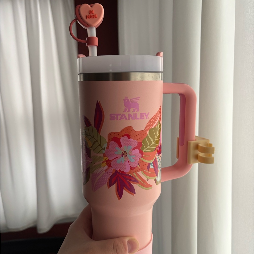 Stanley Pink Floral Tumbler with Heart Straw